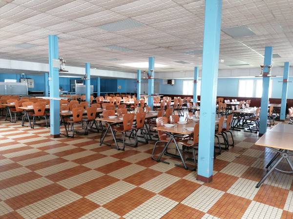 The cafeteria has not changed except for the tables and chairs