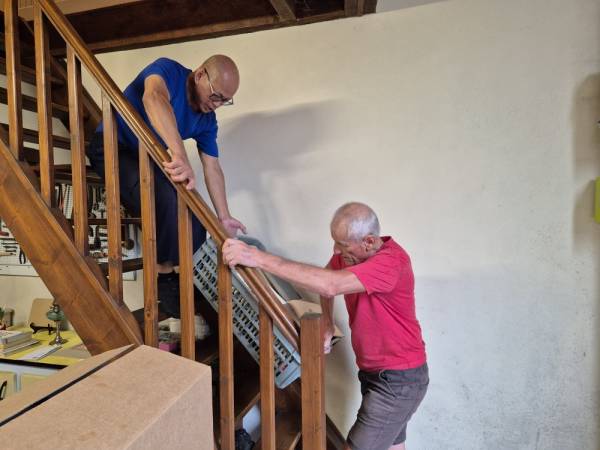 The stairs are steep for Antoine and Jean-Pierre